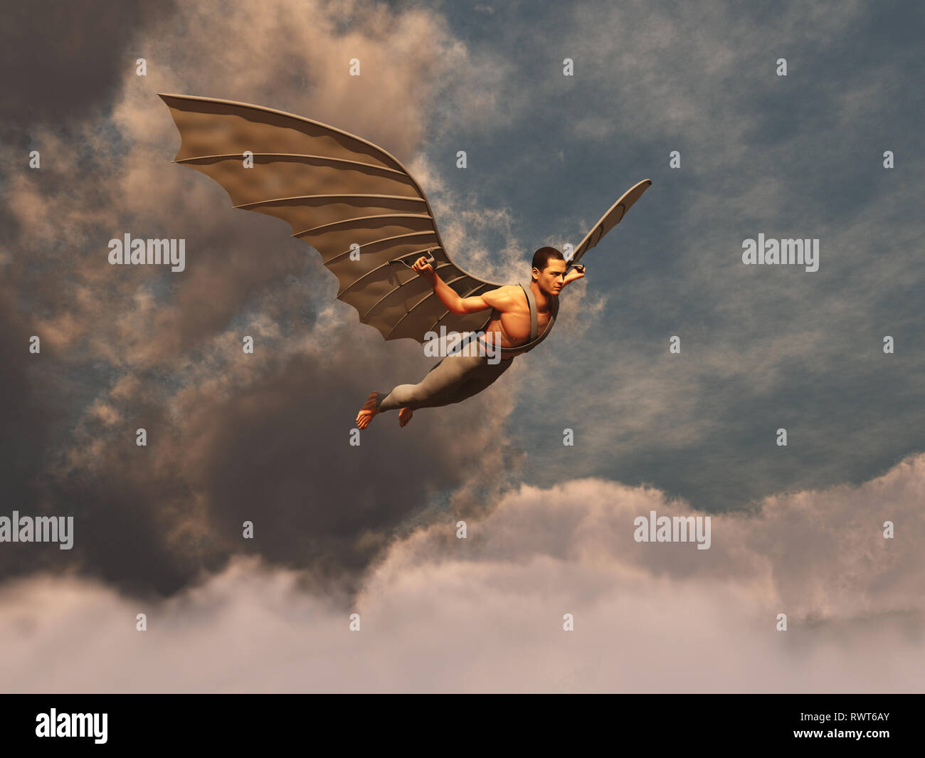 Winged man Fliegen Stockfoto