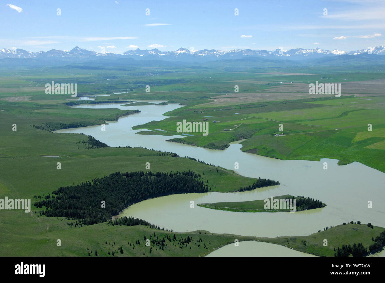 Antenne, Schloss Fluss Cowley, Alberta Stockfoto