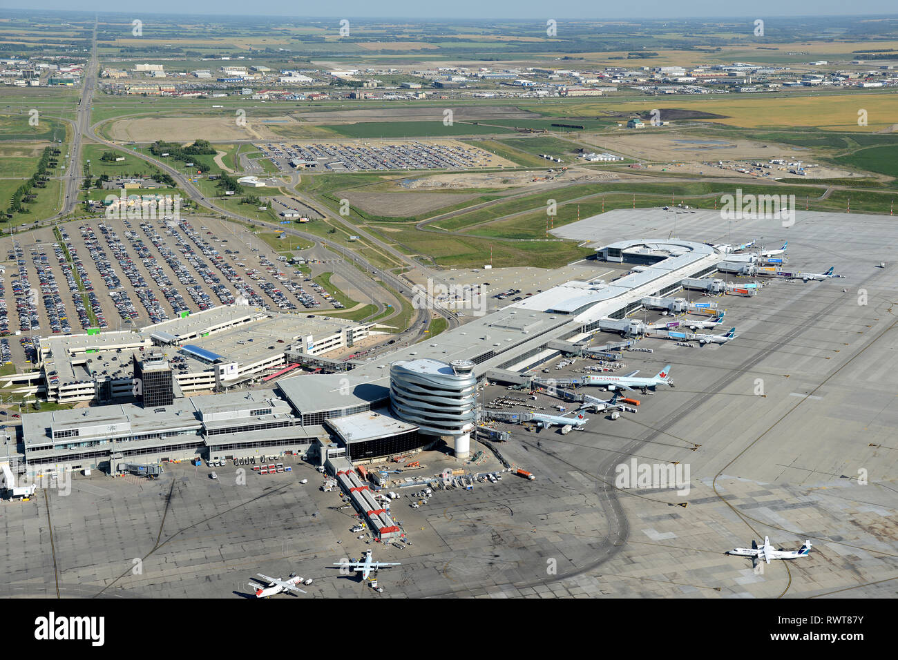 Antenne, Edmonton International Airport CYEG, Nisku, Alberta Stockfoto