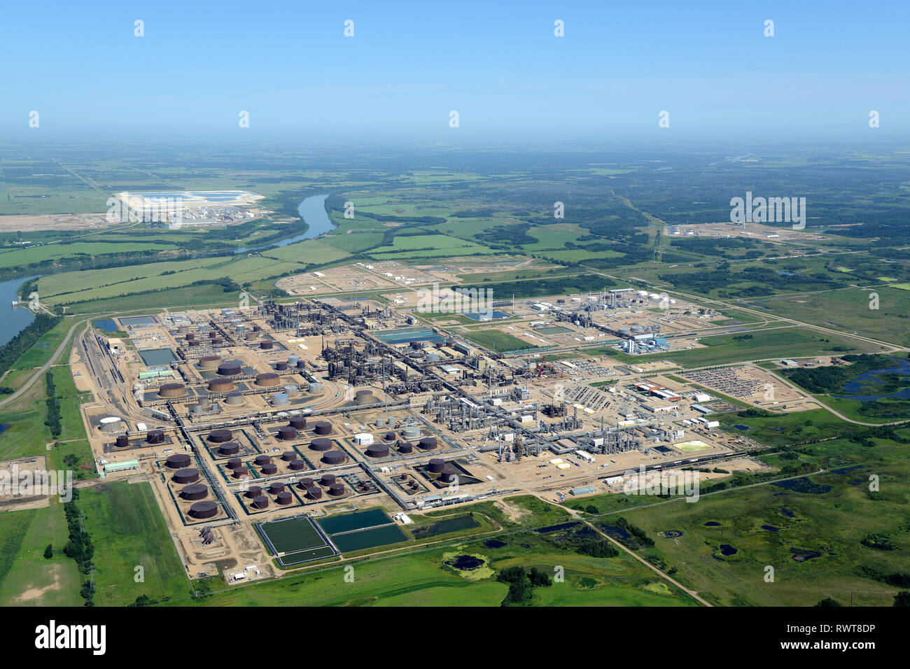 Antenne, Shell bitumen Scotford Upgrader, Ölraffinerie, CO2-Abscheidung und -Speicherung (CCS) Anlage, Fort Saskaatchewan, Alberta, Kanada Stockfoto