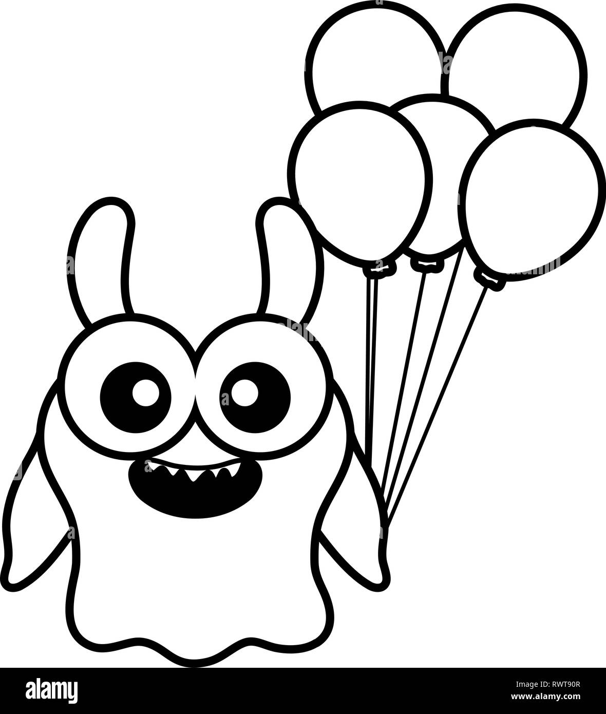 Crazy Monster mit Ballons helium Charakter Vector Illustration Design Stock Vektor