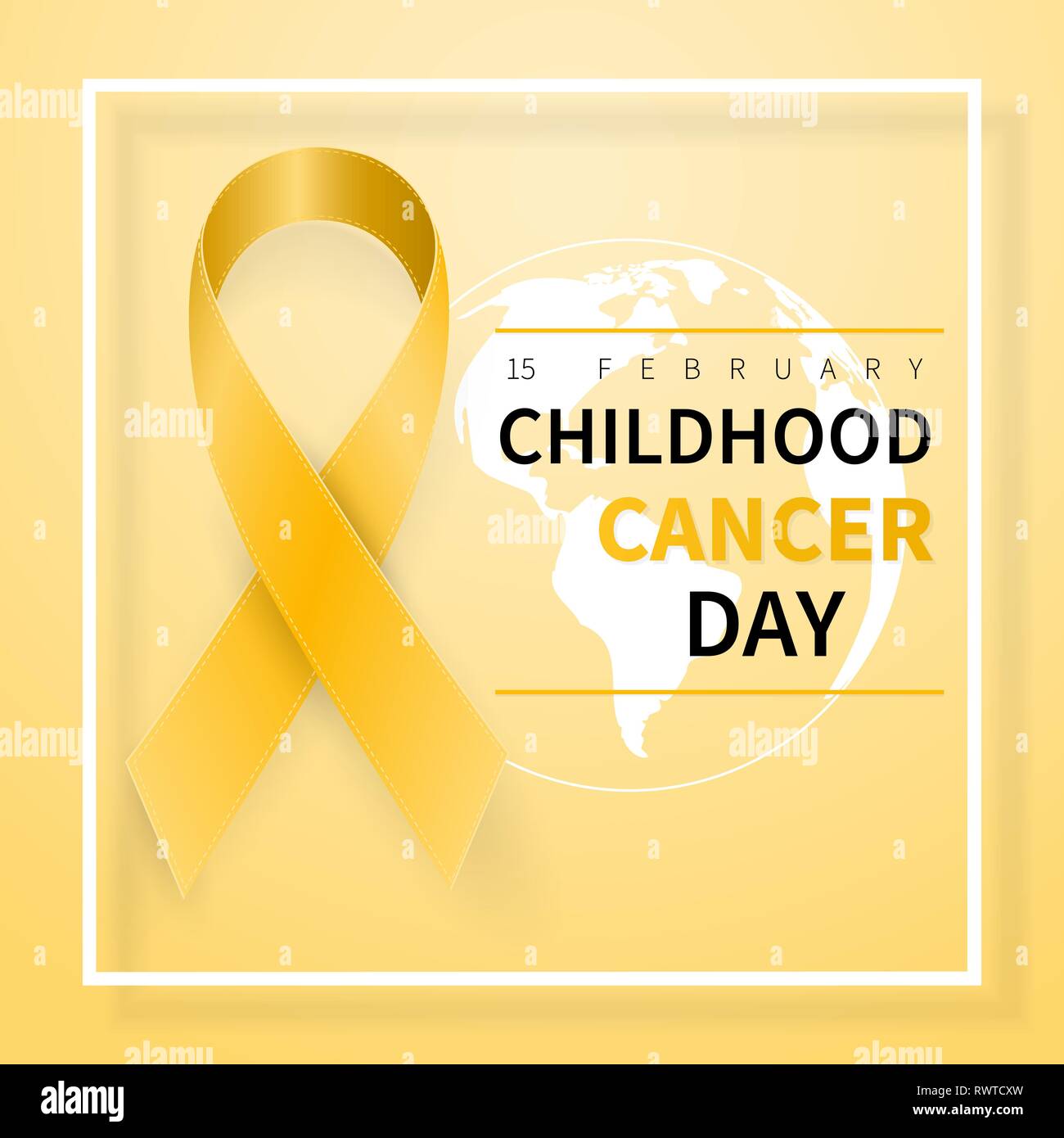 Krebs im Kindesalter tag Symbol, am 15. Februar. Gelbe Band Symbol. Medical Design. Vector Illustration. Stock Vektor