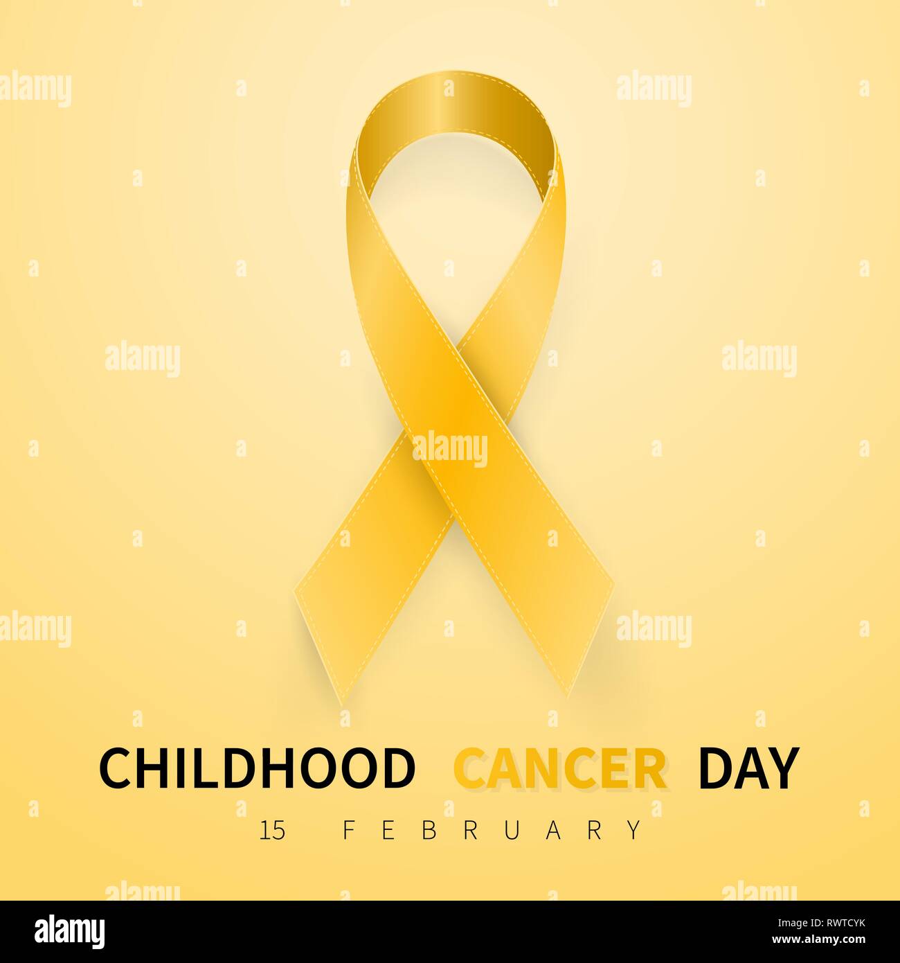 Krebs im Kindesalter tag Symbol, am 15. Februar. Gelbe Band Symbol. Medical Design. Vector Illustration. Stock Vektor