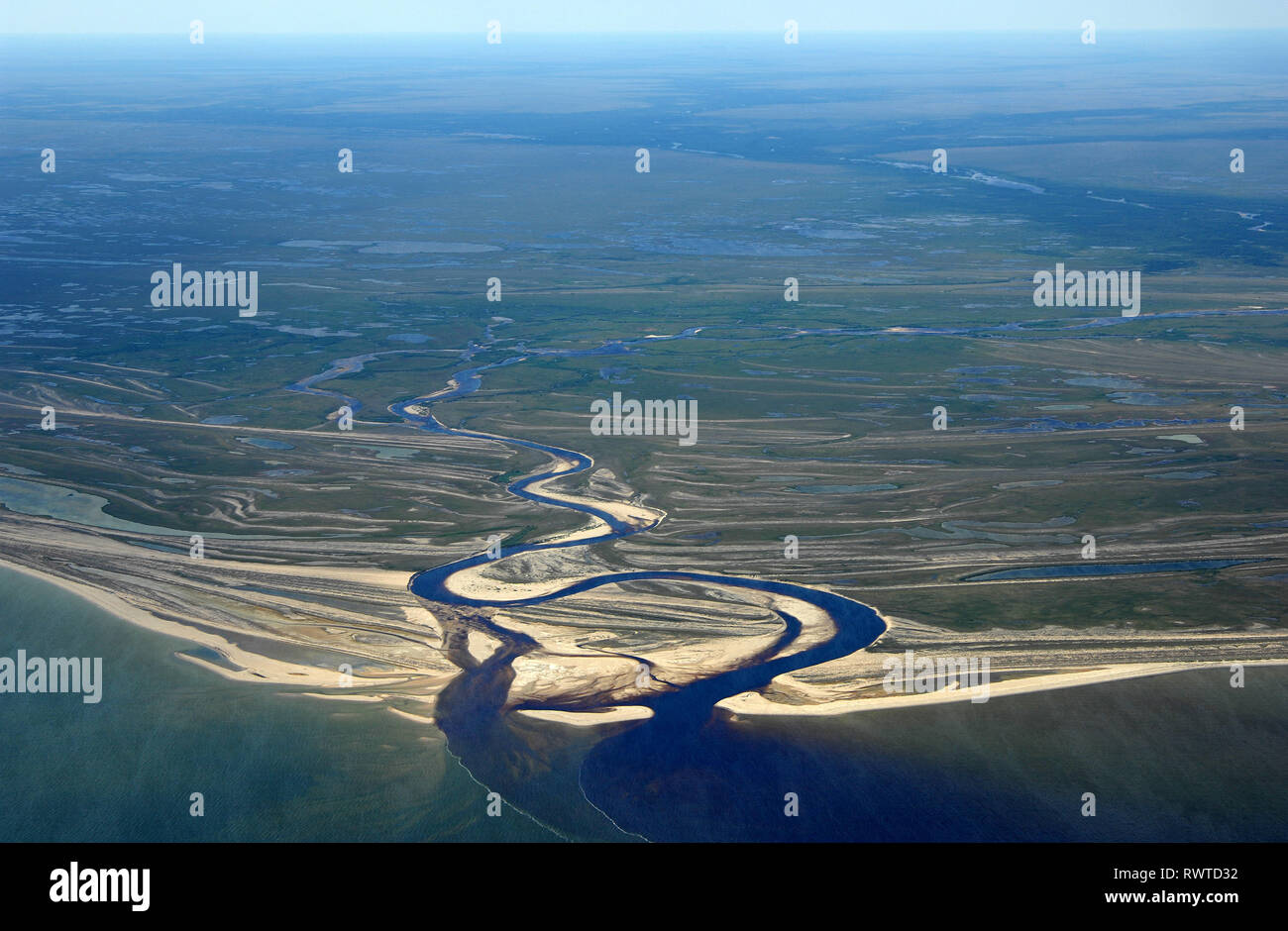 Antenne, den breiten Fluss, Wapusk National Park, Manitoba Stockfoto