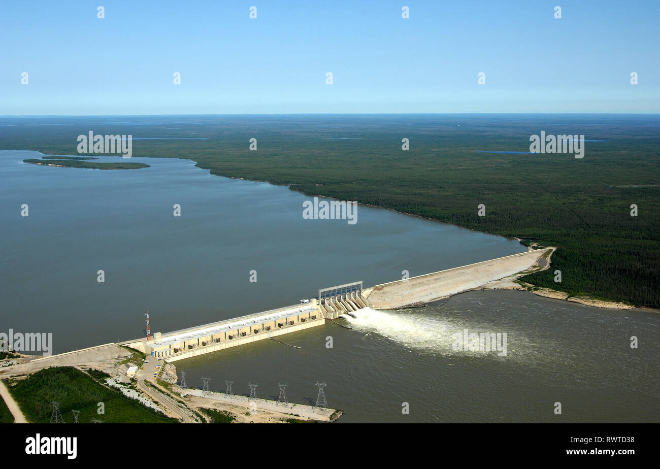 Antenne, Wasserkocher Rapids Elektrizitätswerk, Nelson River Gillam, Manitoba Stockfoto