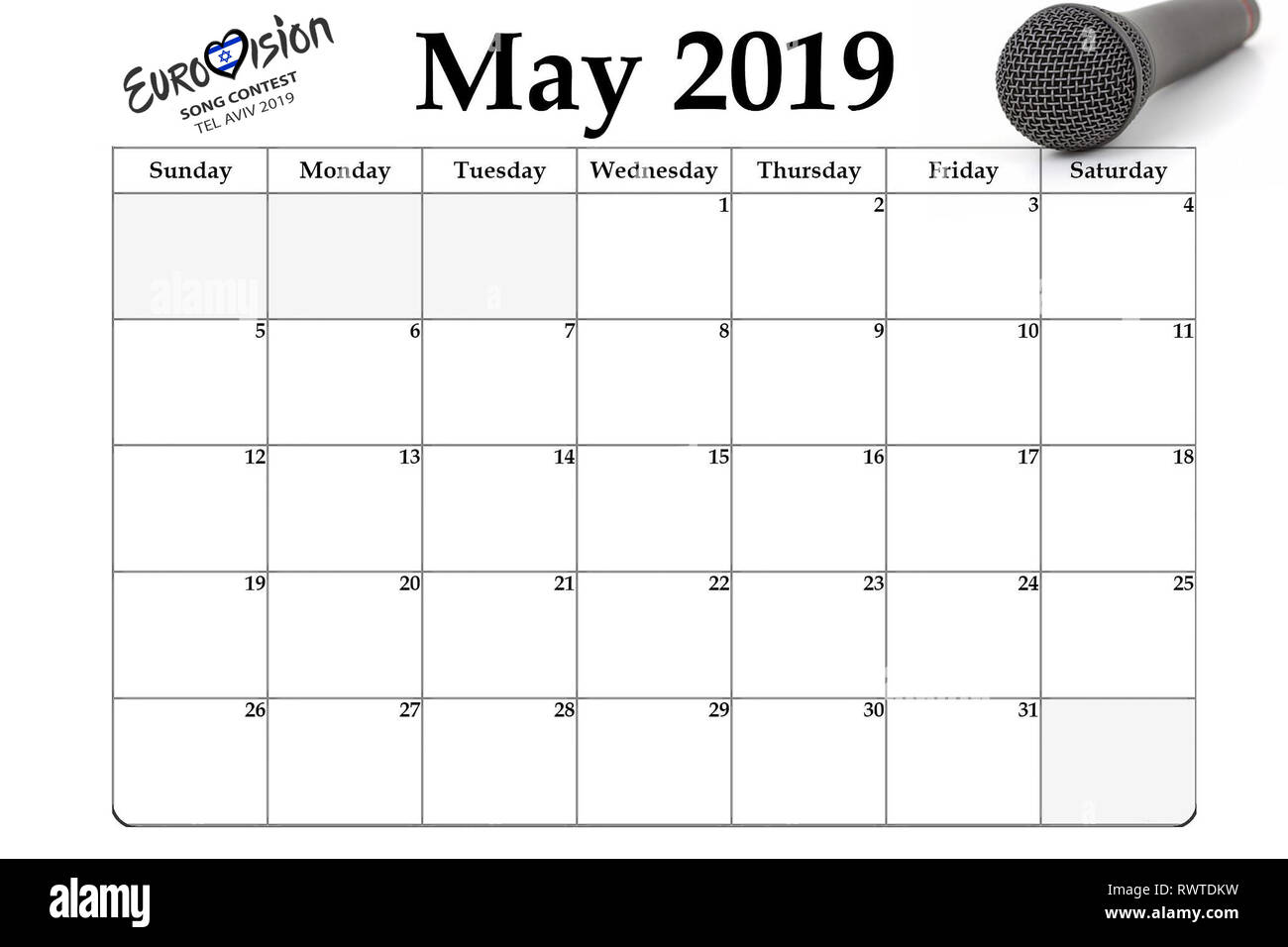 Zeitplan des Eurovision Song Contest 2019. Text Dare to Dream with Heart als Symbol von Eurovision. Stockfoto