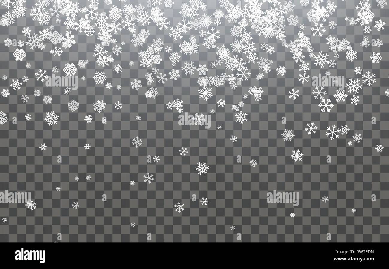 Weihnachten Schnee. Fallende Schneeflocken auf dunklem Hintergrund. Schneefall. Vector Illustration. Stock Vektor