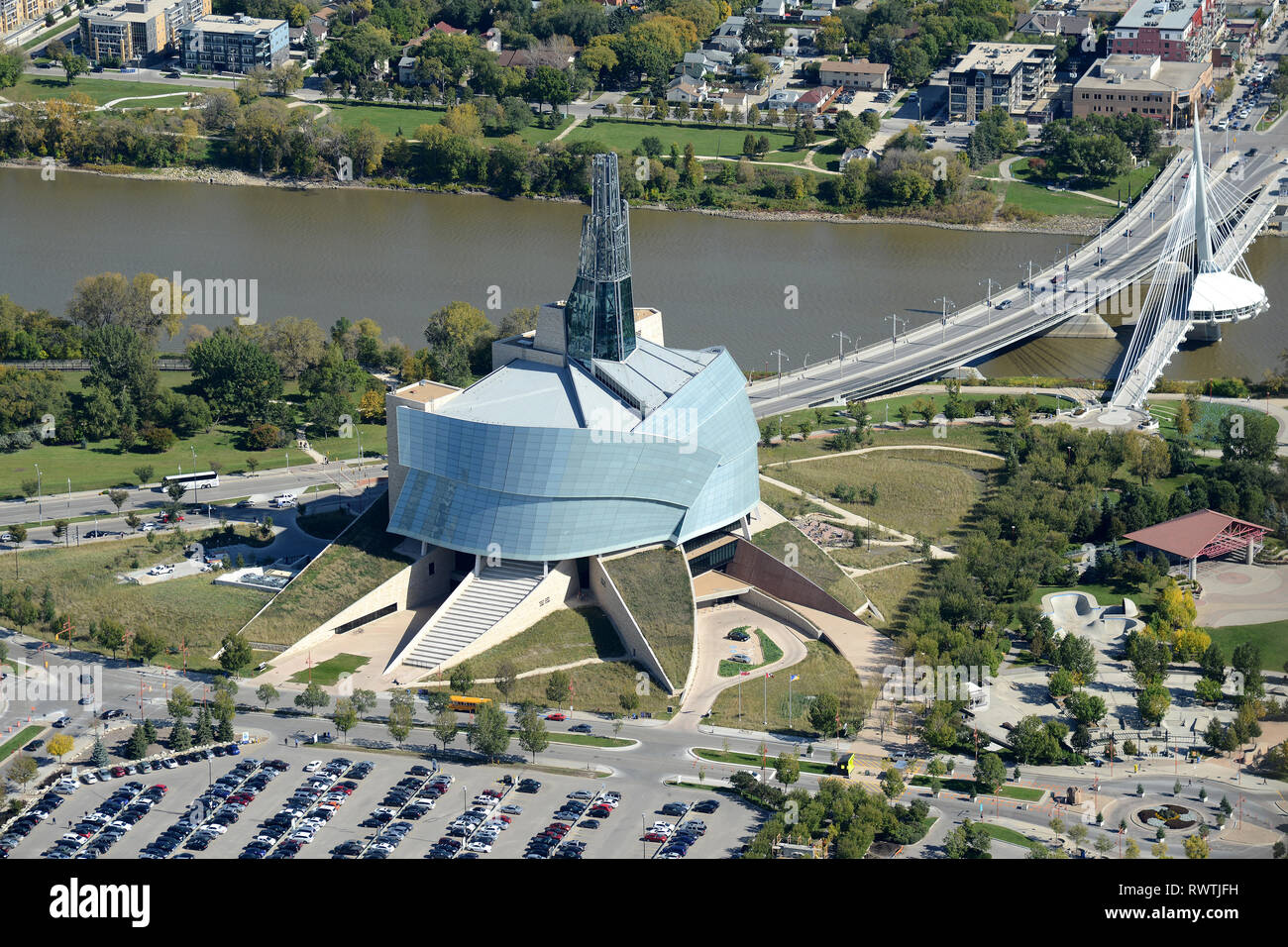 Antenne, Museum der Menschenrechte, Winniipeg, Manitoba Stockfoto