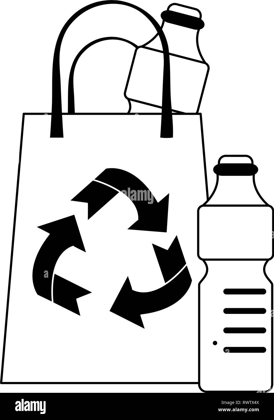 Recycling Tasche Und Wasserflaschen In Schwarz Und Weiss Stock Vektorgrafik Alamy