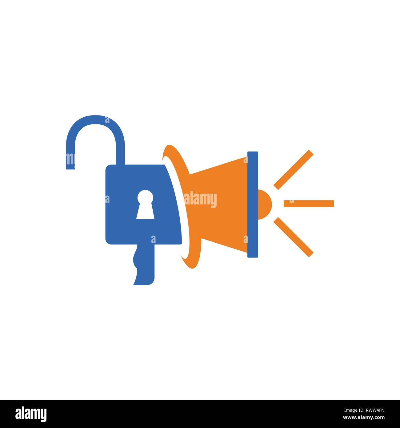 Megafon und vorhängeschloss Vektor Kombinationen für Marketing logo Konzept und Idee. Stock Vektor