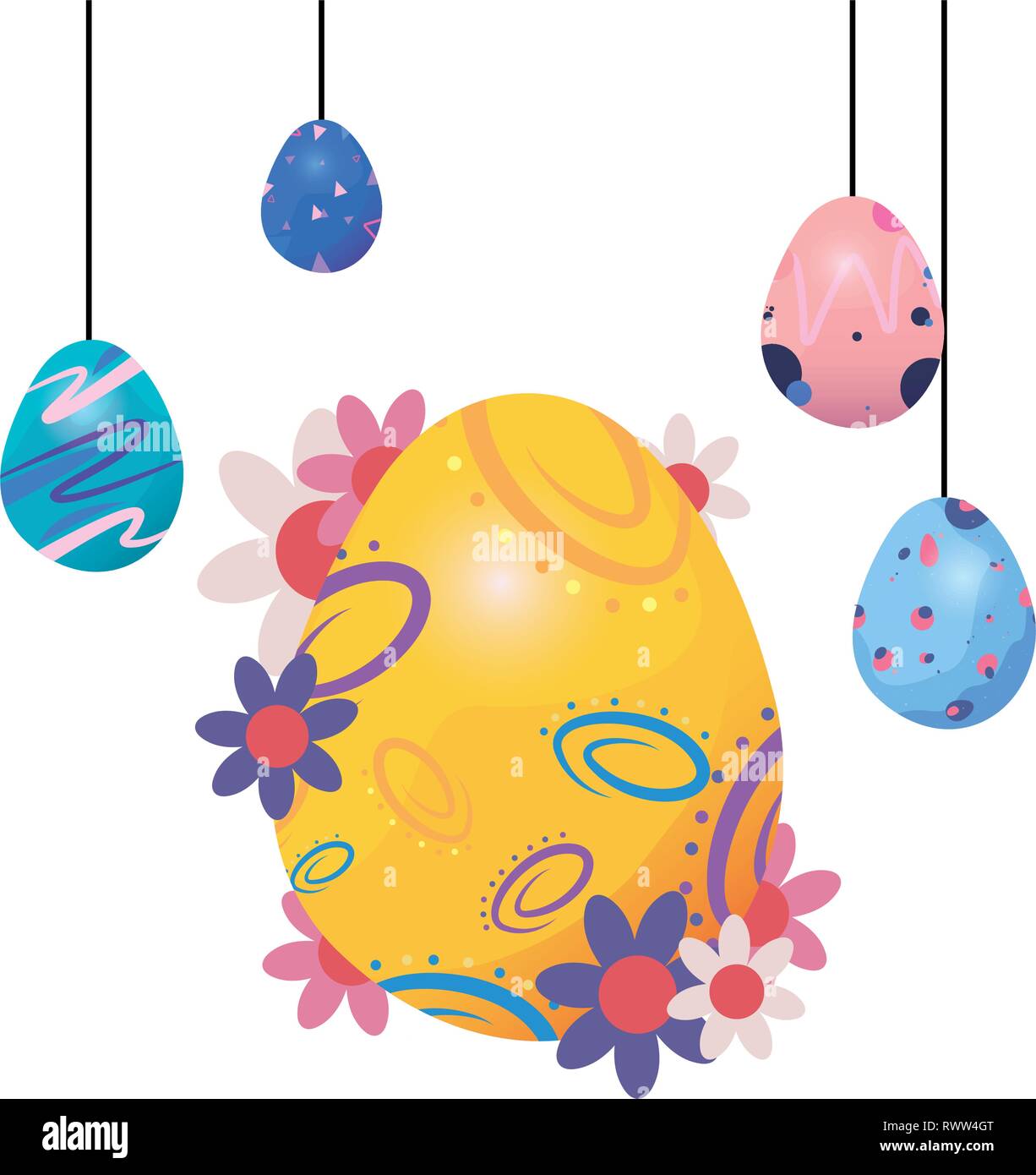 Hängende Eier bemalt Frohe Ostern Vector Illustration Stock Vektor