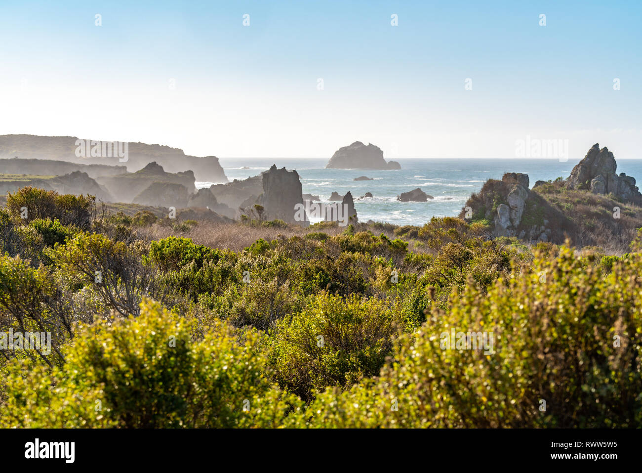 Big Sur, Kalifornien - die vielen Schichten der sea Stacks und zerklüftete Küste entlang der Westküste der Vereinigten Staaten und dem berühmten Highway 1. Stockfoto