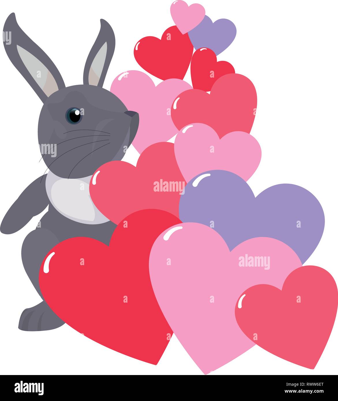 Niedliche Kaninchen Herzen lieben cartoon Vector Illustration Stock