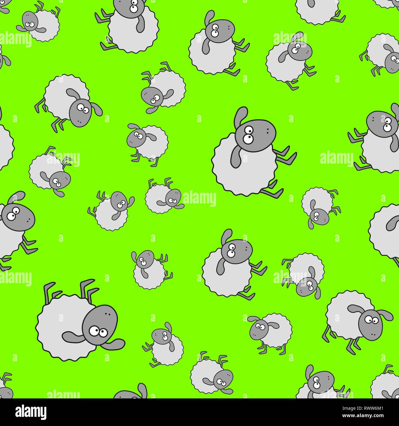 Lämmer nahtlose Muster im Comic-stil. Auf farbigen Hintergrund, Vector Illustration. Stock Vektor