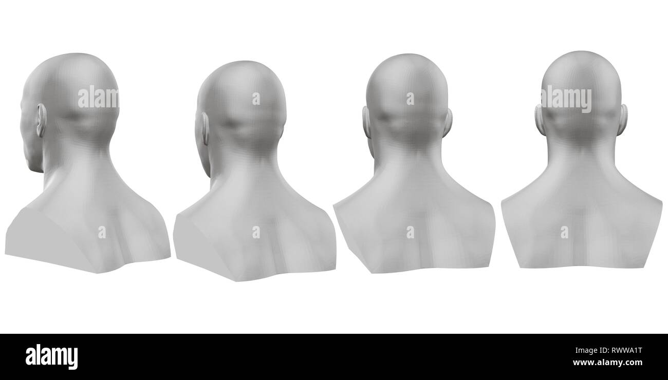 Vektor einrichten von isolierten männliche Büsten von Schaufensterpuppen auf weißem Hintergrund. 3D. Männliche Büste von verschiedenen Seiten. Vector Illustration Stock Vektor