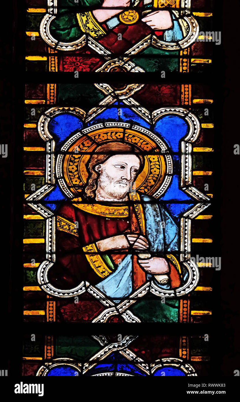 Katholische Heilige, Glasfenster in der Basilika von Santa Croce (Basilika des Heiligen Kreuzes) - berühmte Franziskanerkirche in Florenz, Italien Stockfoto