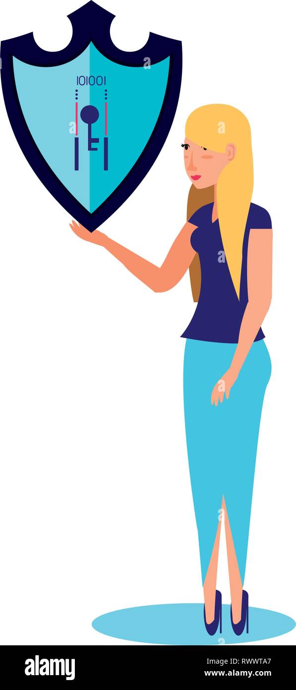 Frau mit Schirm sicher isoliertes Symbol Vektor illustration Design Stock Vektor