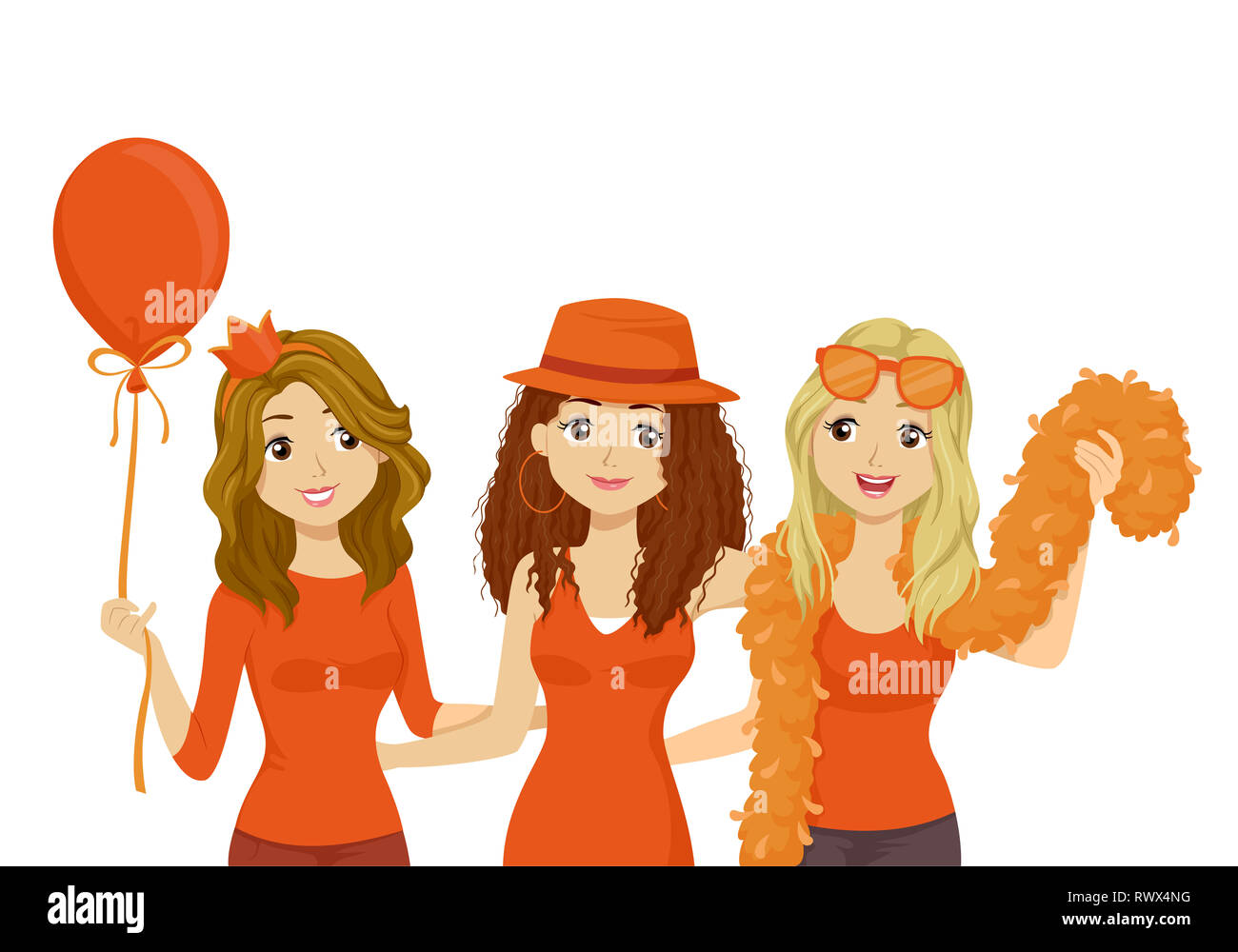 Abbildung: Mädchen tragen Orange Outfits feiern Könige Tag Stockfoto