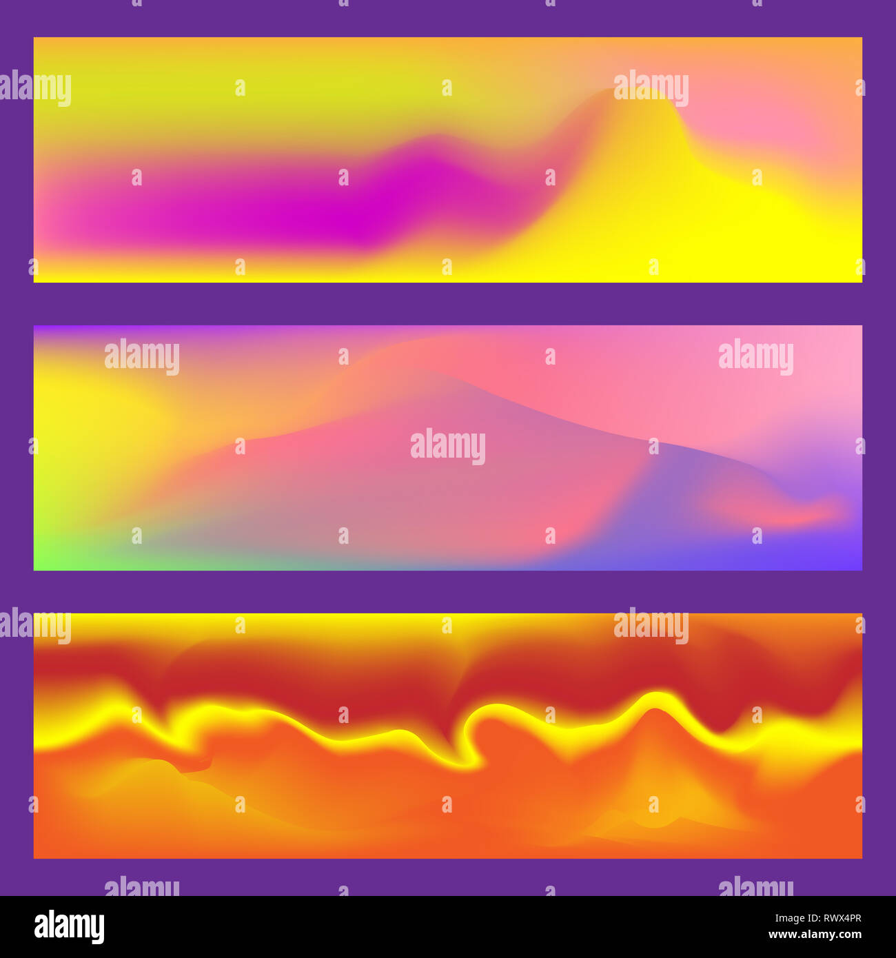 Abstrakte fluid 3D-Formen trendy flüssigen Farben Banner gesetzt. Grafik Berg Zusammensetzung Abbildung. Moderne Vorlage für Broschüre, Faltblatt, Flyer Stockfoto