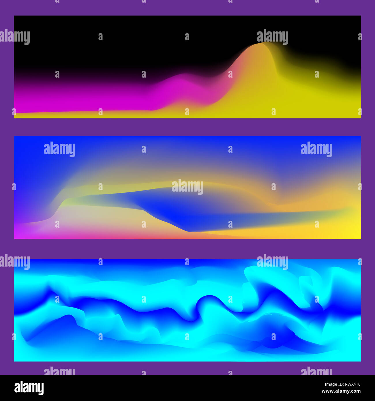 Abstrakte fluid 3D-Formen trendy flüssigen Farben Banner gesetzt. Grafik Berg Zusammensetzung Abbildung. Moderne Vorlage für Broschüre, Faltblatt, Flyer Stockfoto