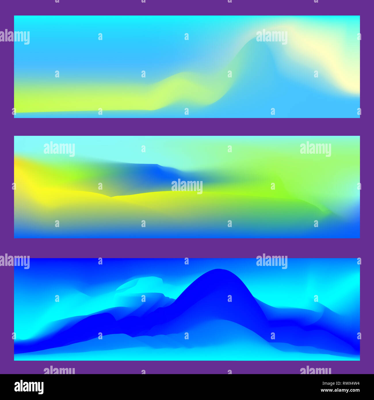 Abstrakte fluid 3D-Formen trendy flüssigen Farben Banner gesetzt. Grafik Berg Zusammensetzung Abbildung. Moderne Vorlage für Broschüre, Faltblatt, Flyer Stockfoto