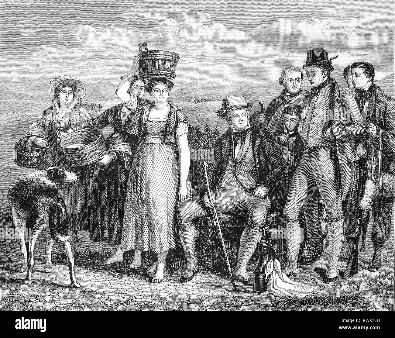 Sir Walter Scott, 1. Baronet FRSE, geboren 1771, gestorben 1832, schottischer Dichter, Schriftsteller, und seine Familie/Sir Walter Scott, 1st Baronet FRSE FSA Scot, geboren 1771, gestorben 1832, eine Schottische historischer Schriftsteller, Dichter, Dramatiker und Historiker, der mit seiner Familie Stockfoto