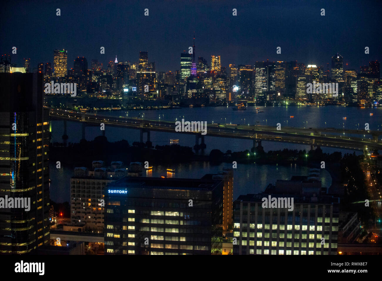Nacht Luftbild von Tokio Stadtbild von Ferri Räder. Japan Stockfoto