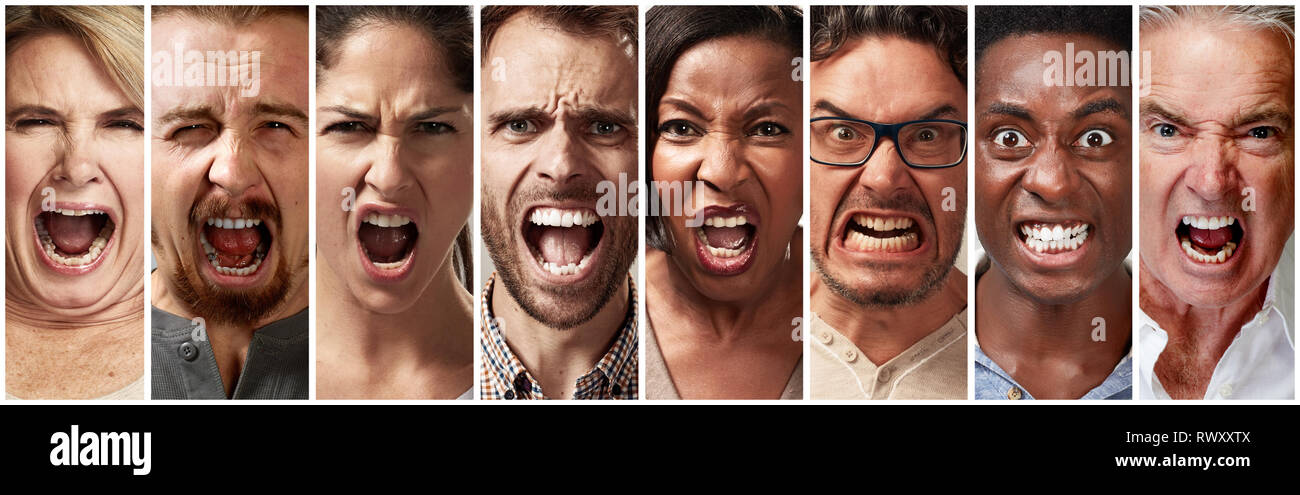 Zorn, Wut und kreischenden Leuten Stockfoto