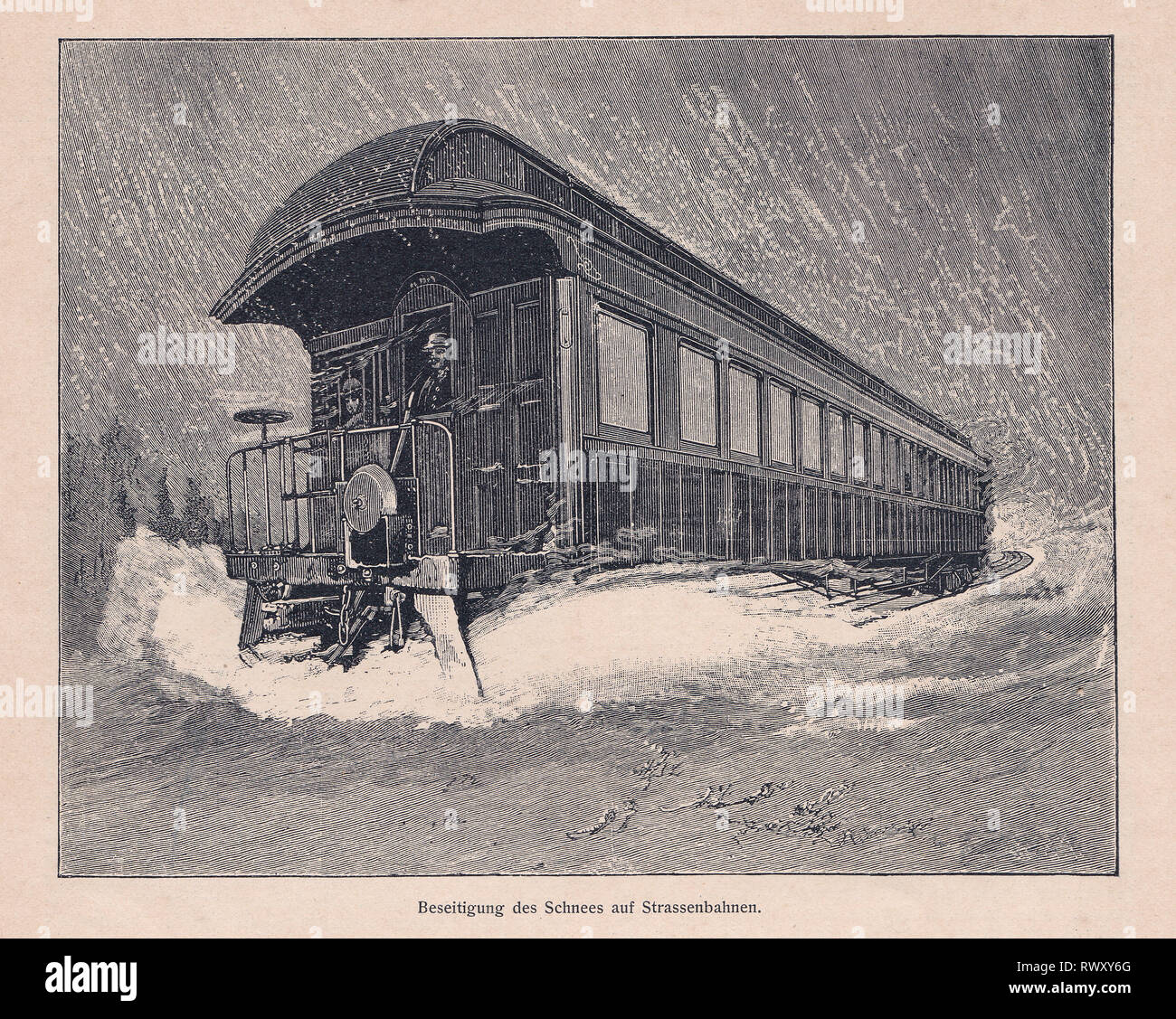 Entfernen von Schnee auf Straßenbahnen Stockfoto