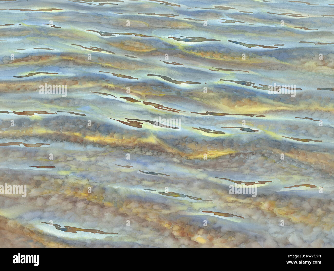 Sonnige Meer mit transparenten Wellen Aquarell Hintergrund Stockfoto