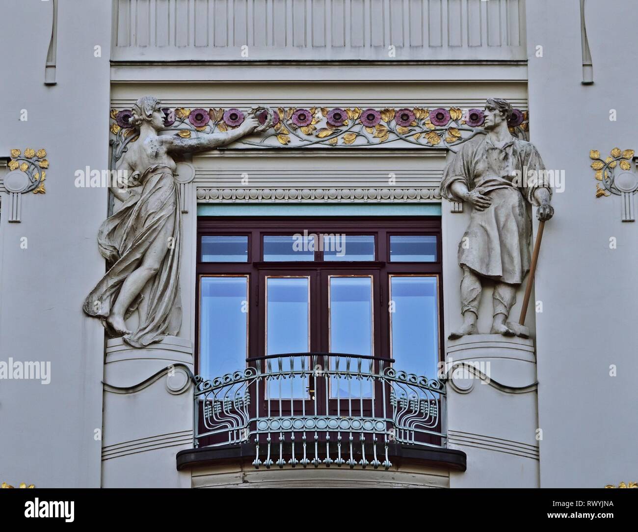 Art Nouveau Fassade in Prag, Tschechische Republik Stockfoto
