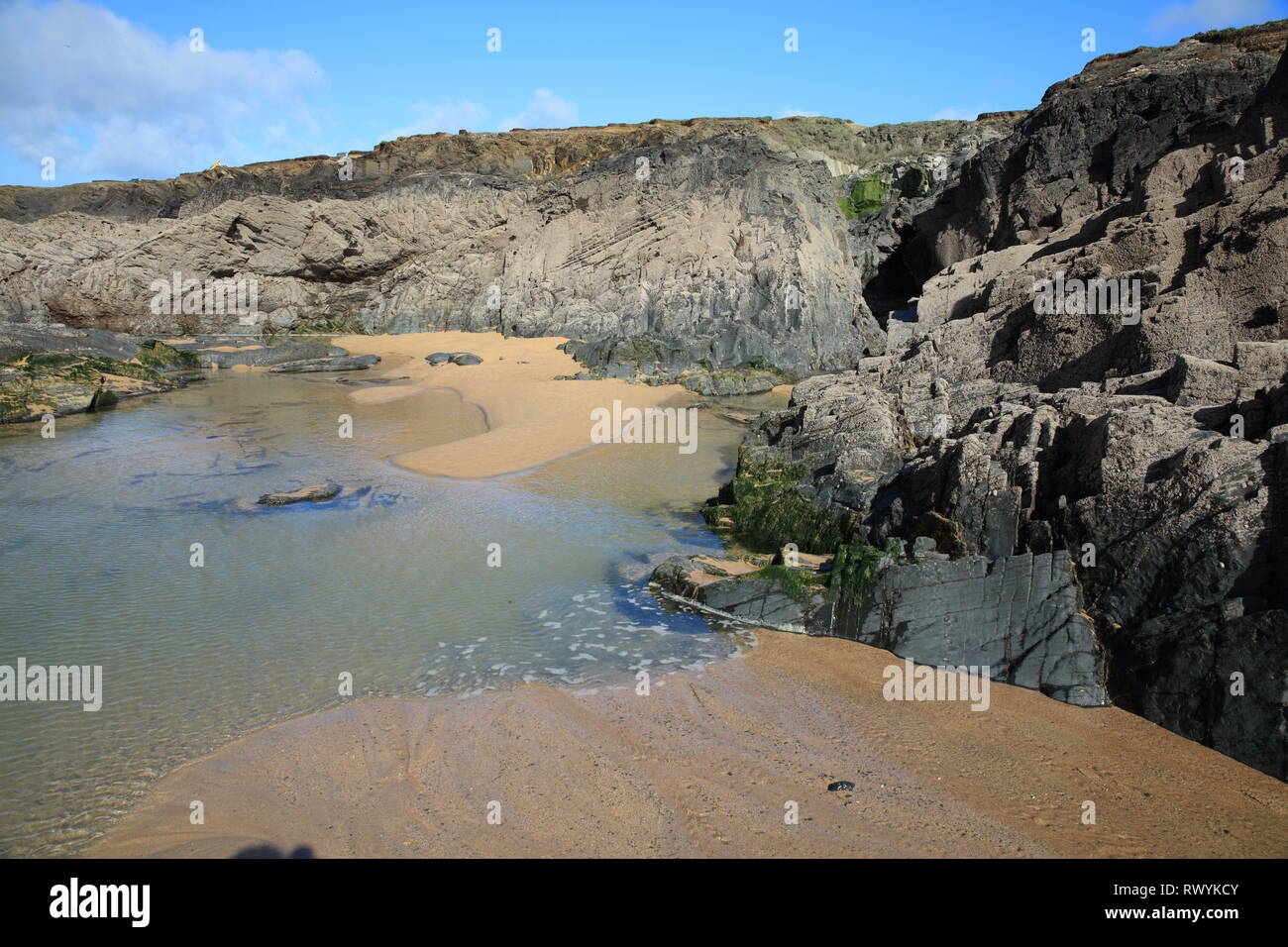 Treyarnon Bay Rock Pools, North Cornwall, England, Großbritannien Stockfoto