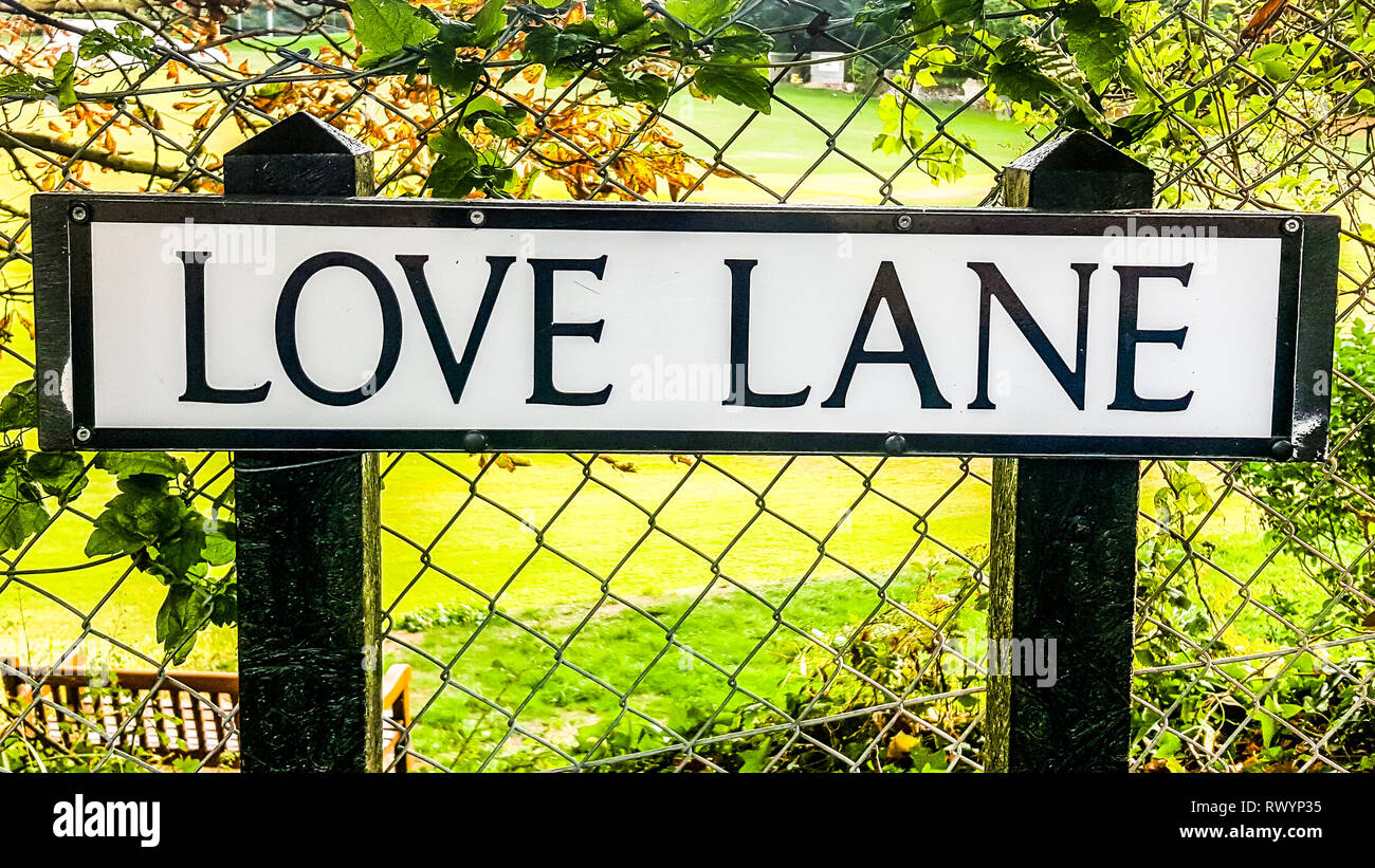 Isle of Wight, Großbritannien - 28 August, 2018: Love Lane street sign Stockfoto