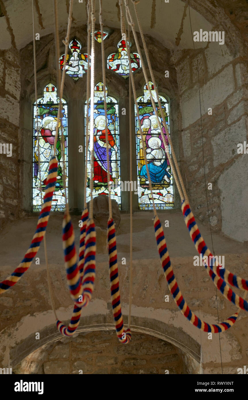 Bell Seile, 12. Jahrhundert Kirche St. Johannes der Täufer, Newton, Porthcawl, South Wales. Stockfoto