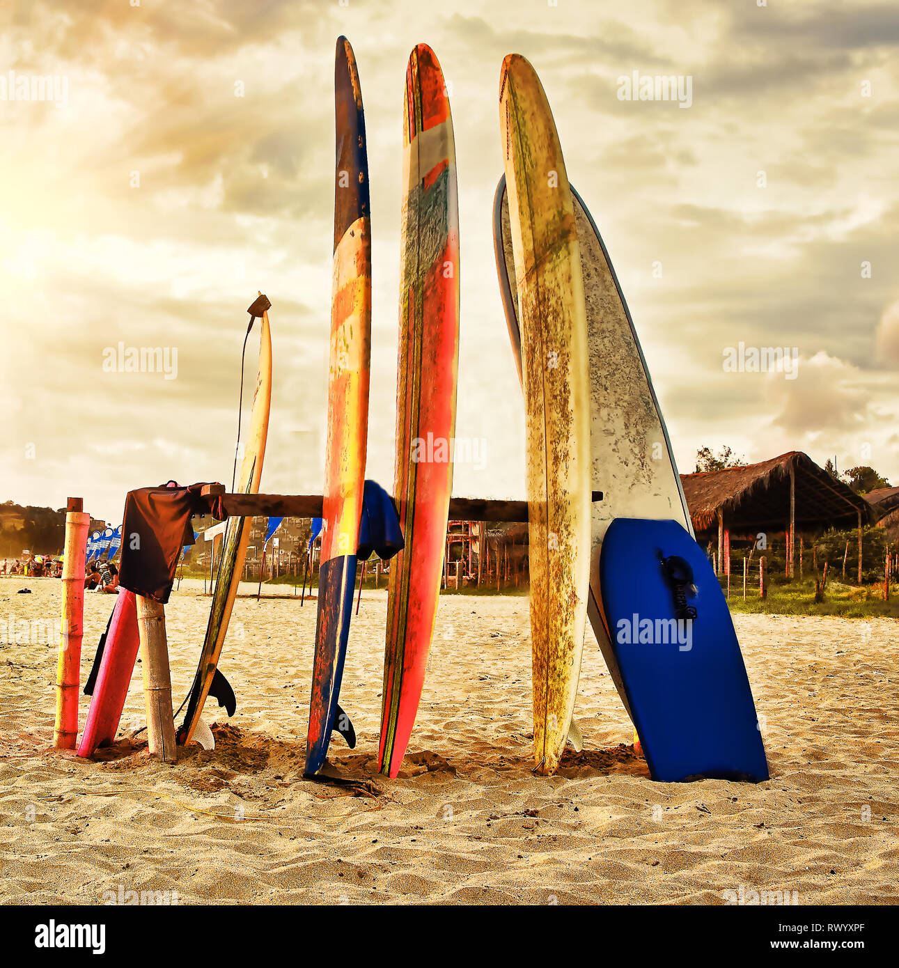 Karten für das Surfen auf dem Sunset Beach Stockfoto