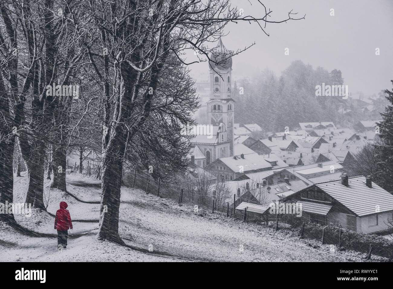 Nasser winter Tag in Nesselwang Stockfoto
