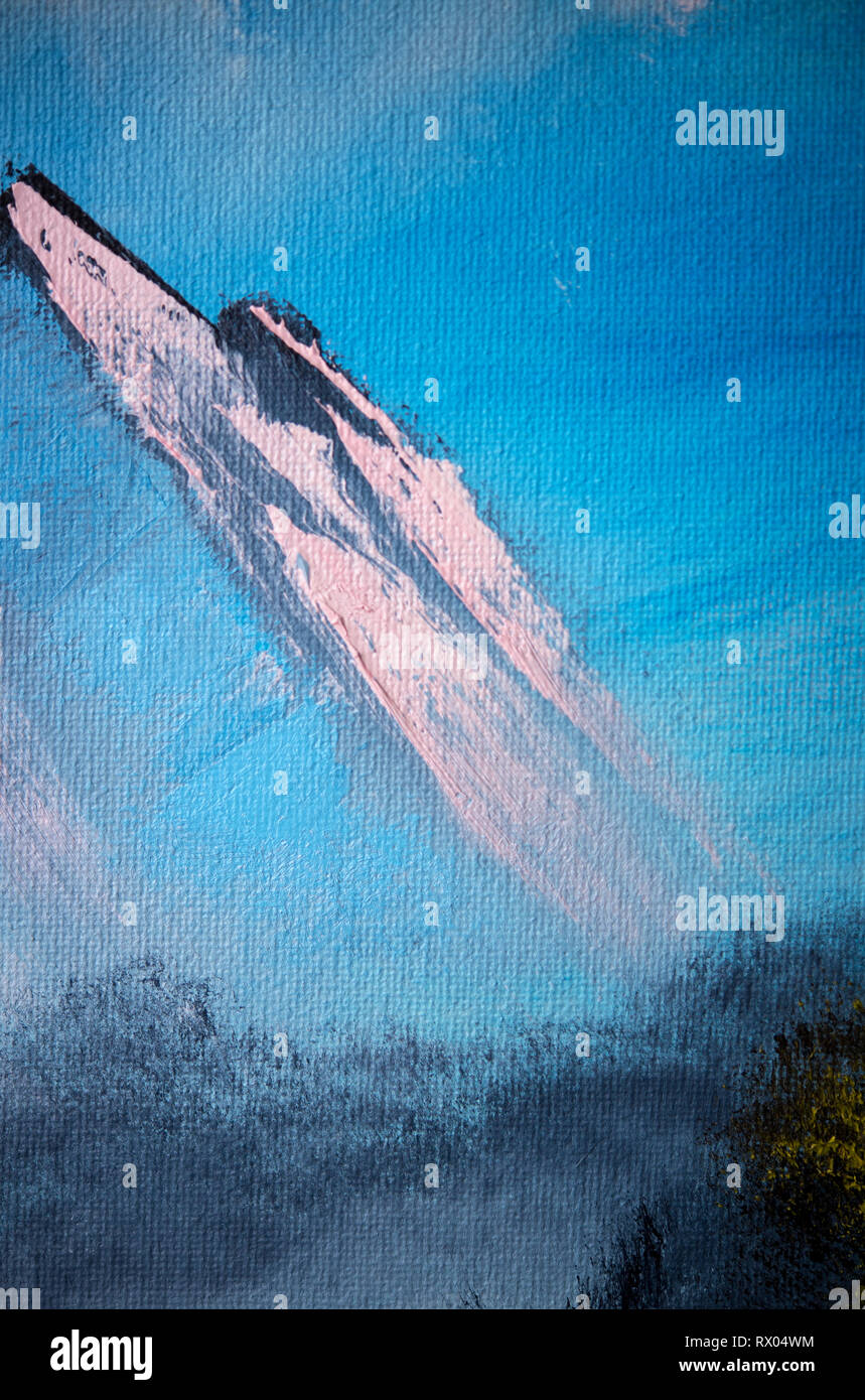 Detail einer Öl auf Leinwand Gemälde von einem Berg Stockfoto
