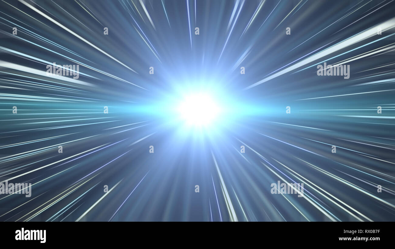 Lichtstrahl Sterne Warp. Göttliche Lichtstrahl im kosmischen Star Travel, fantastische Illustration. Stockfoto