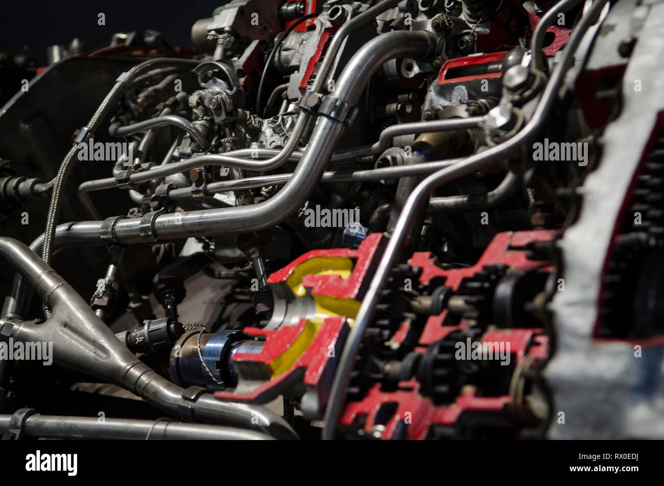 Dual turbojet Engine für ukrainische Flugzeuge aus nächster Nähe. Die Ukraine Stockfoto