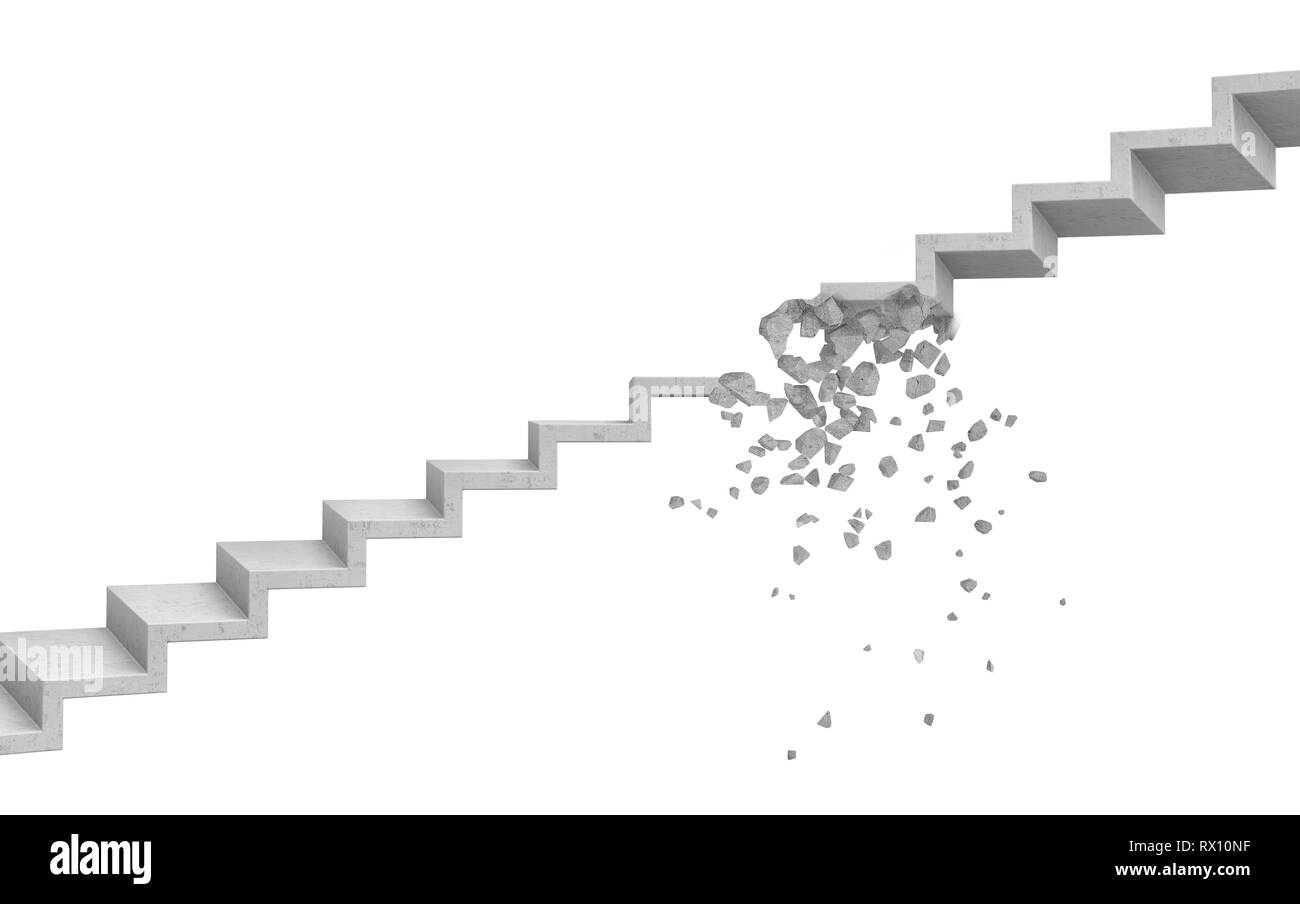 3D-Rendering von grauen Stein ledder zerbrach in kleine Stücke auf weißem Hintergrund Stockfoto