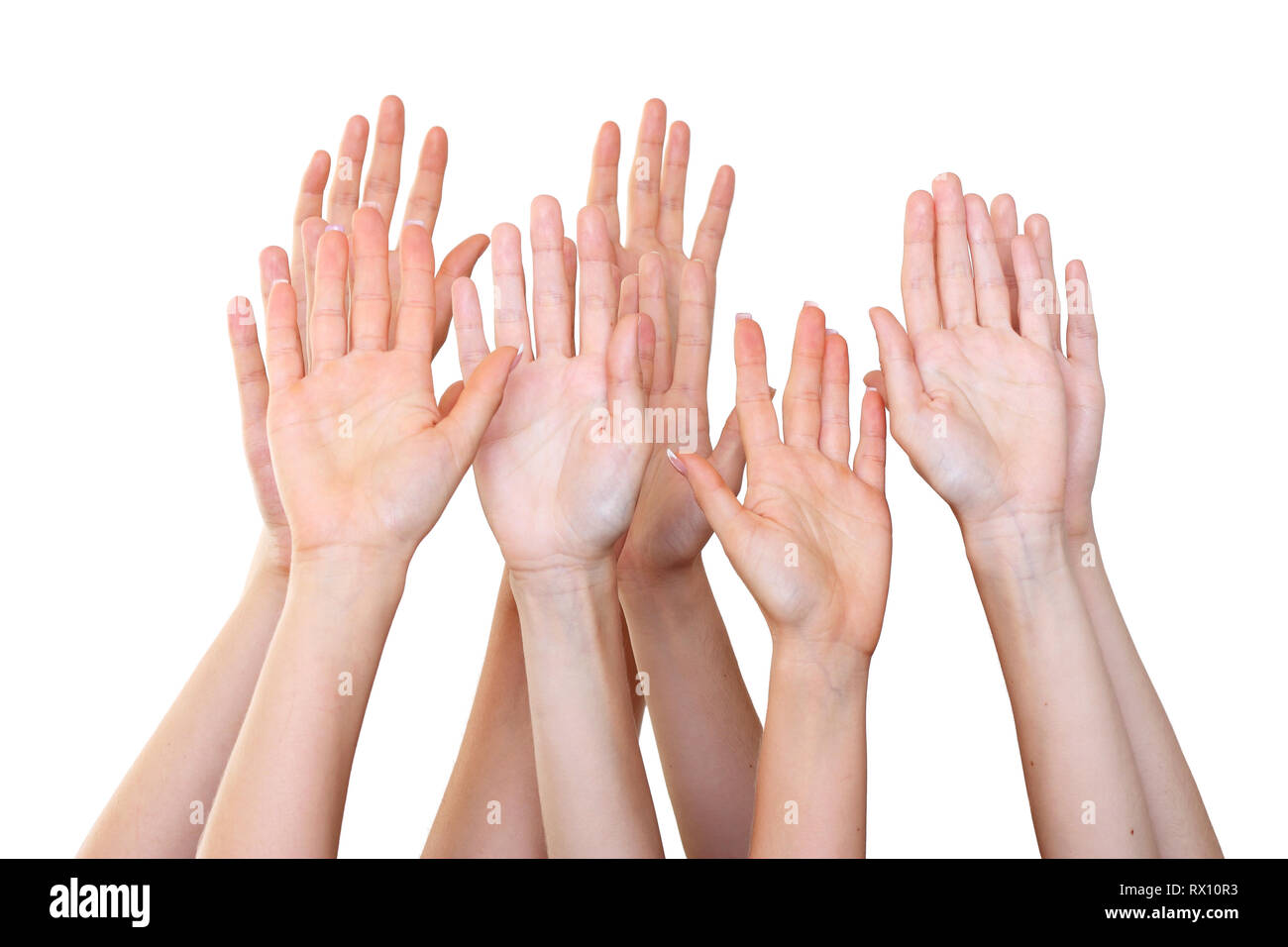 Die Menschen heben die Hände Stockfoto