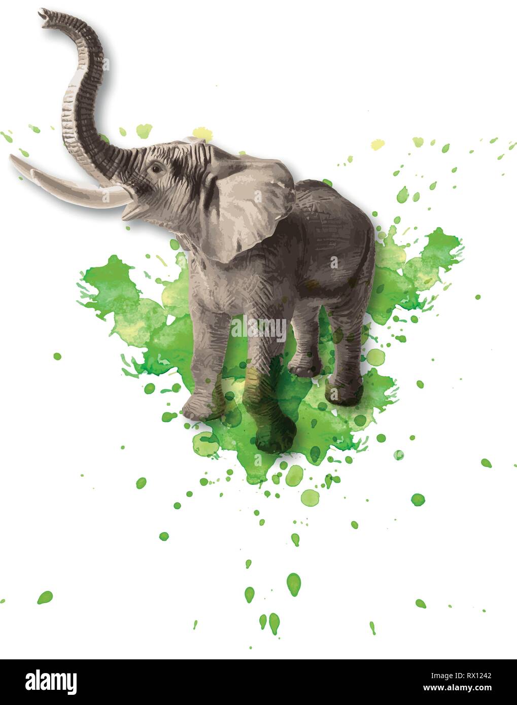 Vektor farbige Abbildung eines ständigen Afrikanischer Elefant mit Aquarell Spritzer im Hintergrund Stock Vektor