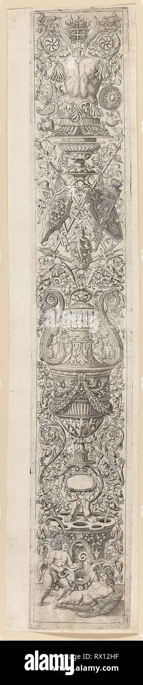 Zwei Kinder Helme tragen, Platte drei von zwölf Ornament Panels. Giovanni Pietro da birago; Italienisch, aktive 1470-1513. Datum: 1500-1520. Abmessungen: 528 x 88 mm (Platte); 536 x 114 mm (Blatt). Gravur in Schwarz auf Elfenbein Bütten. Herkunft: Italien. Museum: Das Chicago Art Institute. Stockfoto