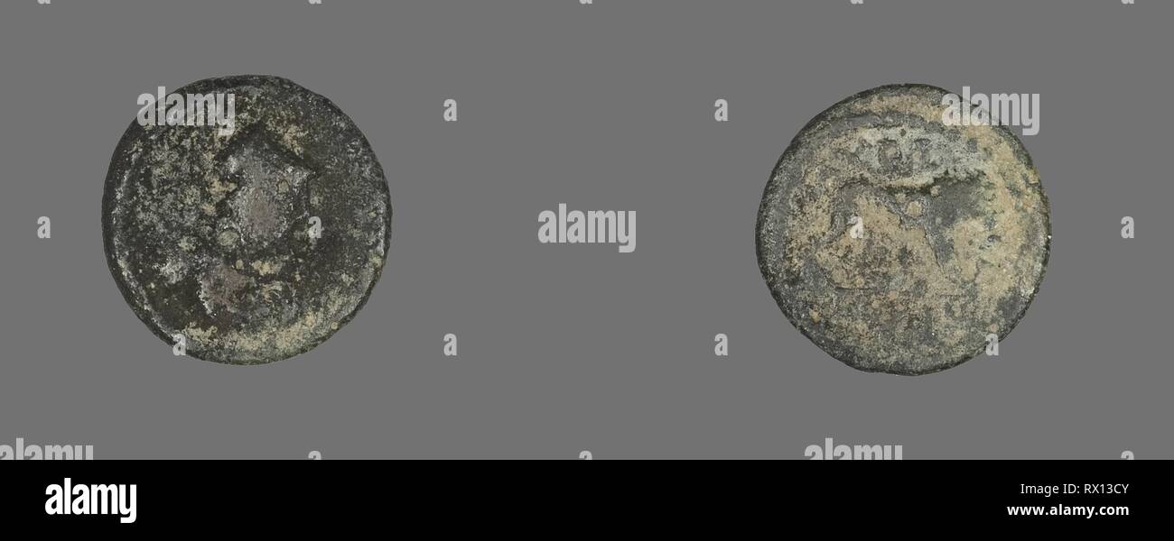 Antike römische. Münze mit der Darstellung eines Löwen. 193 AD - 211 AD.  Römische Reich. Bronze Stockfotografie - Alamy