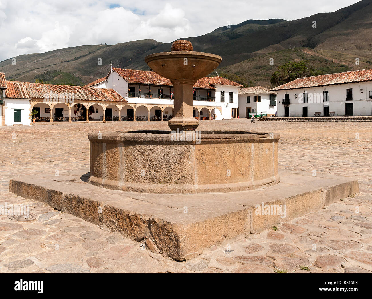 Panoramablick von Villa de Leyva Hauptplatz in Boyacá Stockfoto