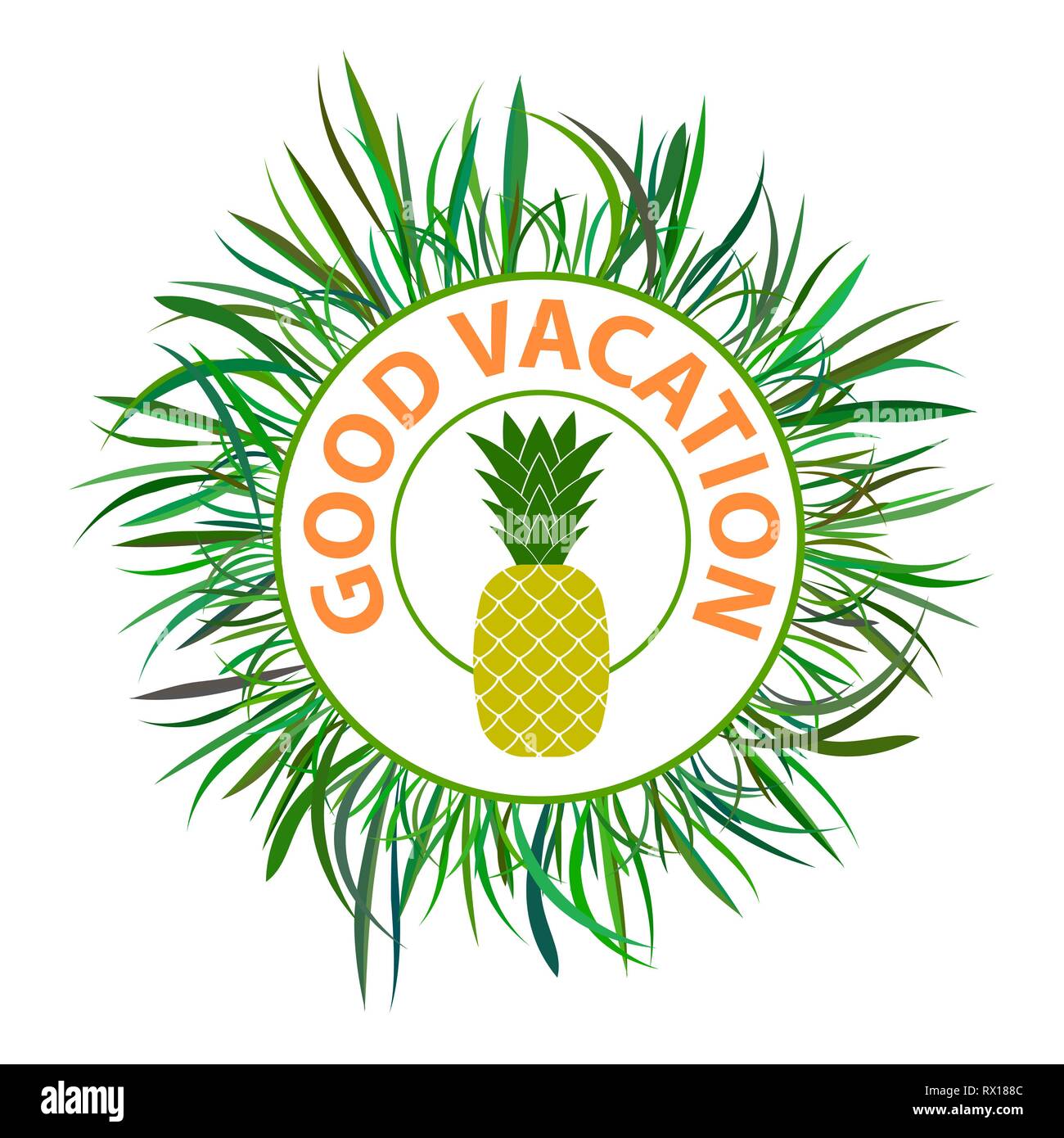 Red Gute Ferienhäuser Text mit Grünen frisches Gras Frame und Ananas. Ferienhäuser Typografie Stempel Stock Vektor