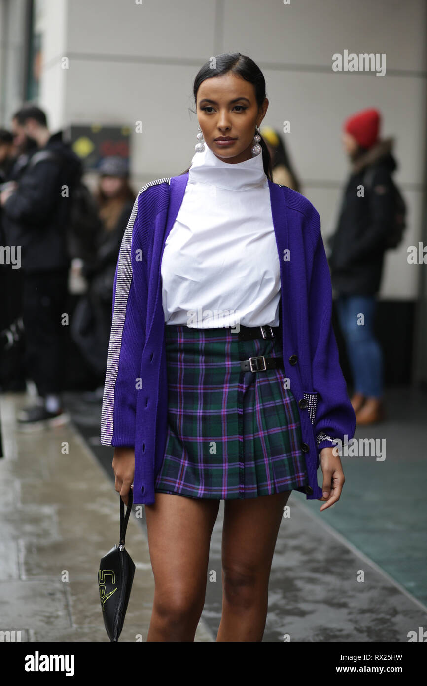 Maya Jama während Christopher Kane London Fashion Week Feb 2019: Großbritannien Stockfoto