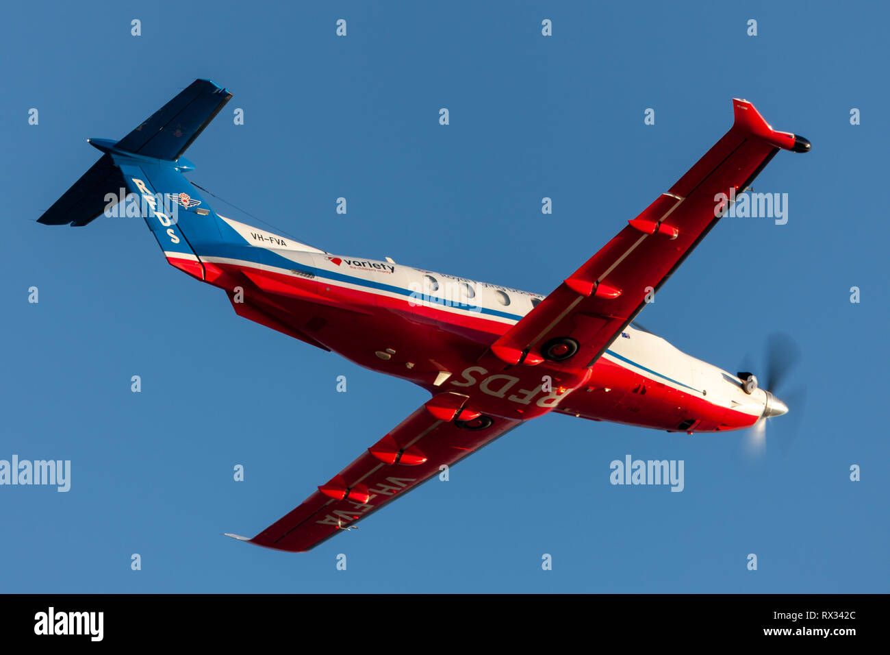 Royal Flying Doctors Service von Australien Pilatus PC-12 single engine Air Ambulance Flugzeuge vom Ad Stockfoto