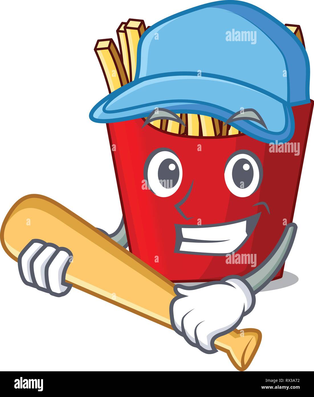 Spielen Baseball Pommes frites über Cartoon tisch holz Stock Vektor