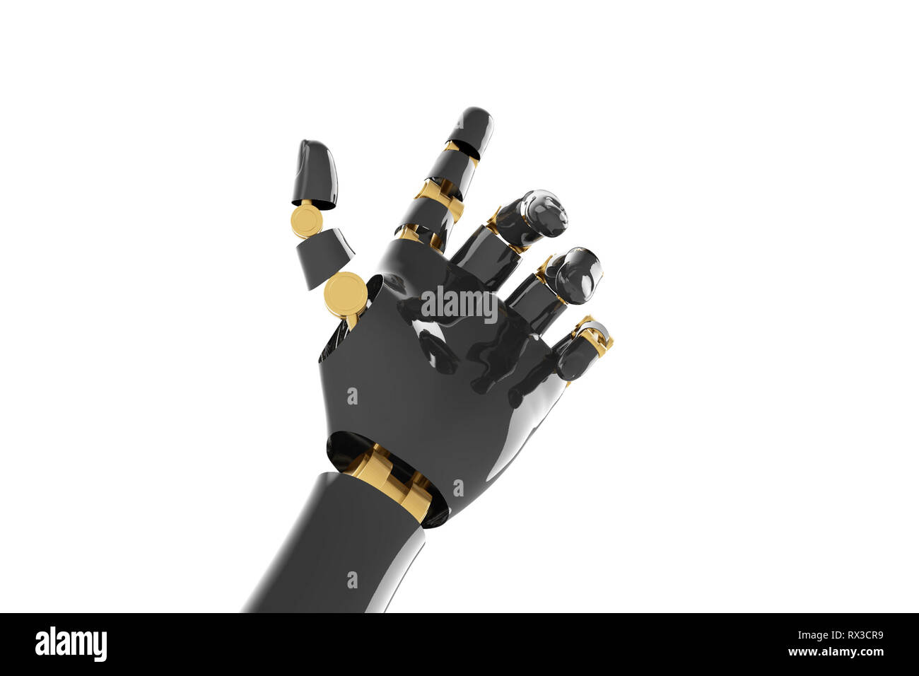 Isolierte Robotic Arm zeigt auf weißem Hintergrund Stockfoto